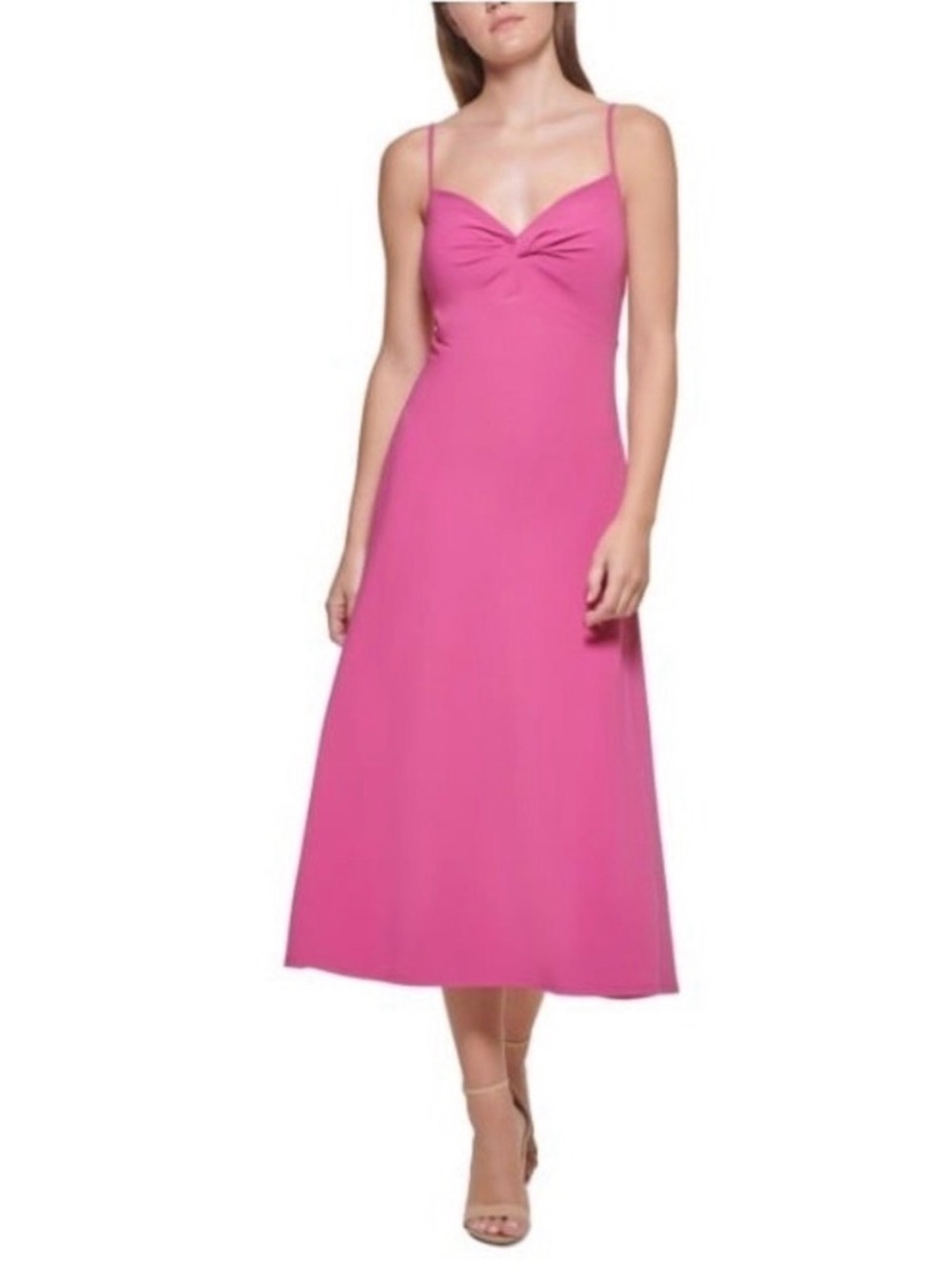 Guess Hot Pink Maxi Slip Dress with Twist Front
